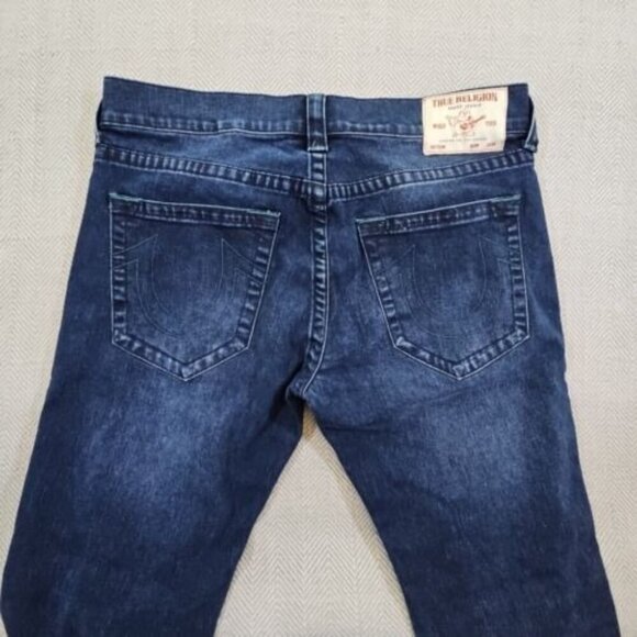 True Religion Jeans Men's 34 x 32 Blue Relaxed Denim Green Contrast Stitching - Picture 10 of 16